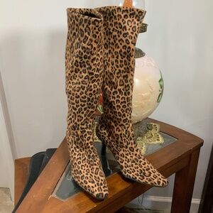 Rampage Leopard Pull On Tracy Pointed Toe Knee High Vintage Boots Size 8